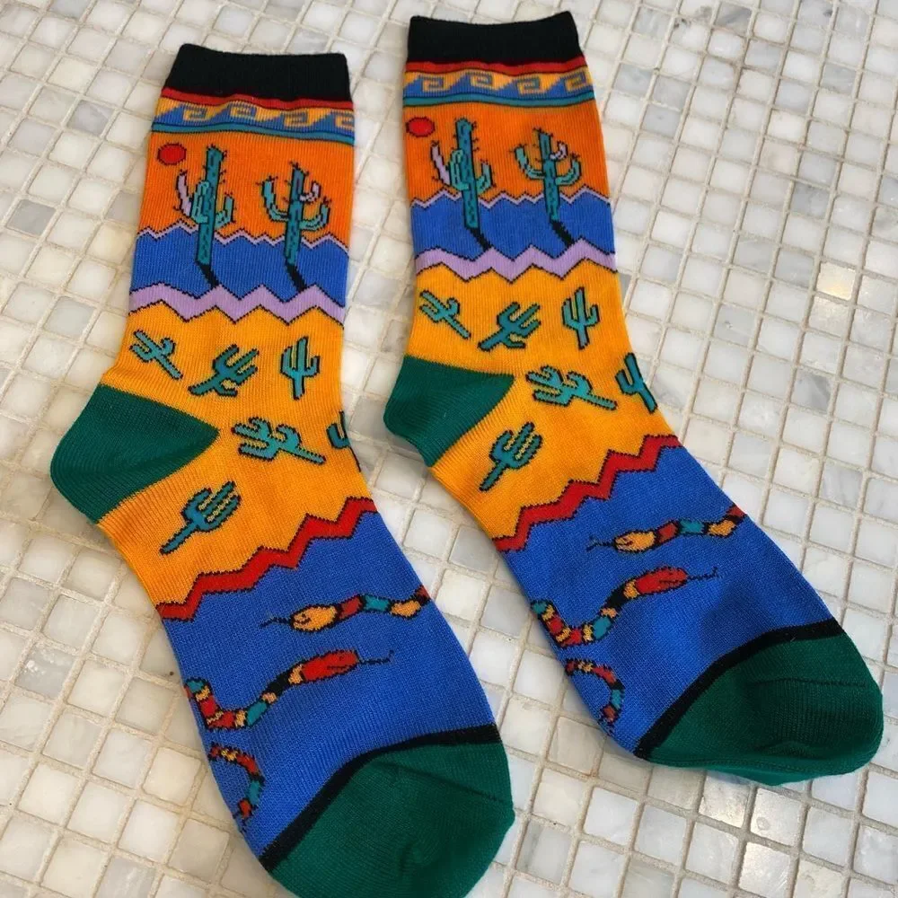 Colorful Southwest Cactus Desert Snake Socks